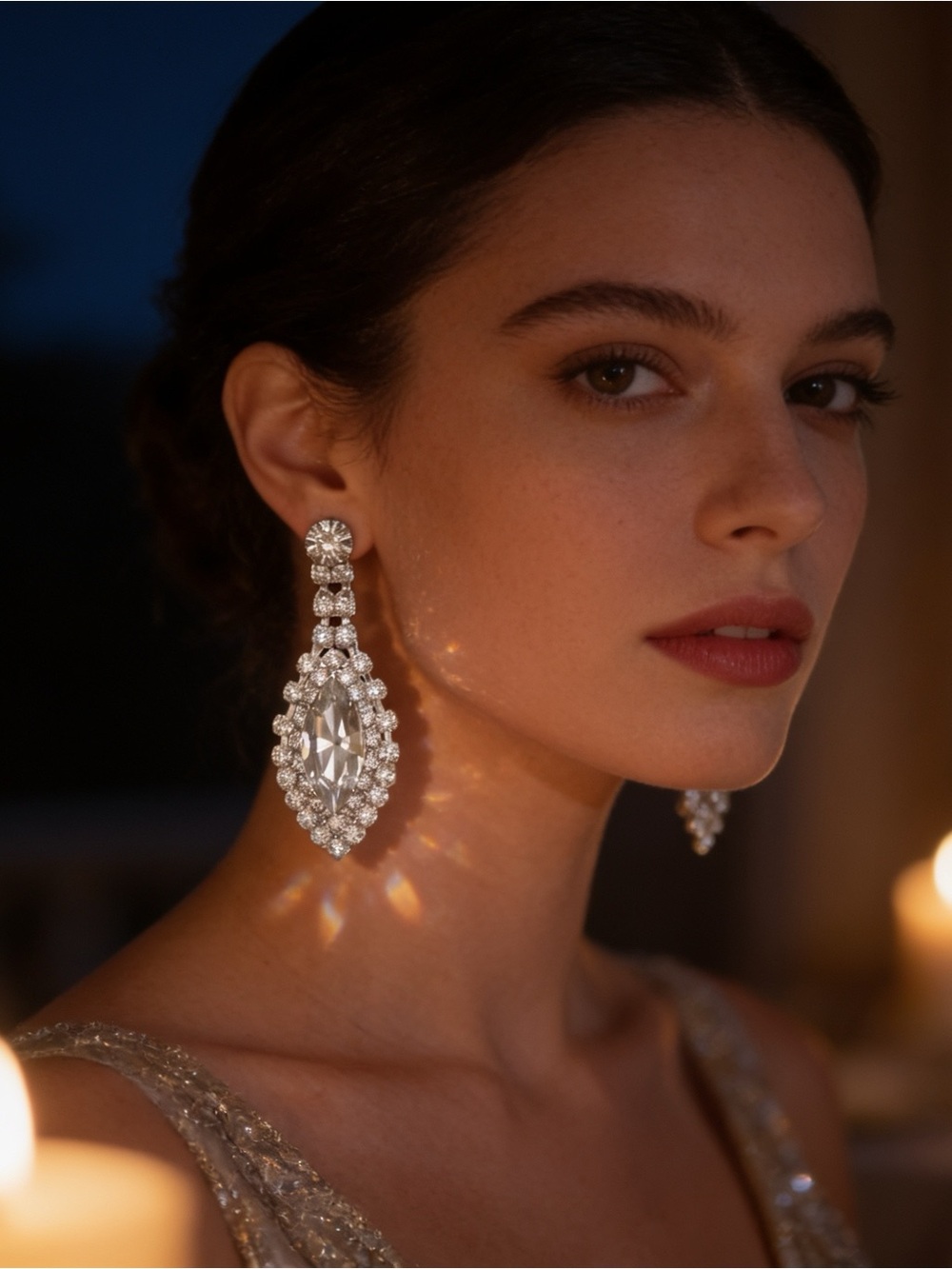 Silver-Tone Marquise Crystal Drop Earrings – Vintage-Inspired Statement